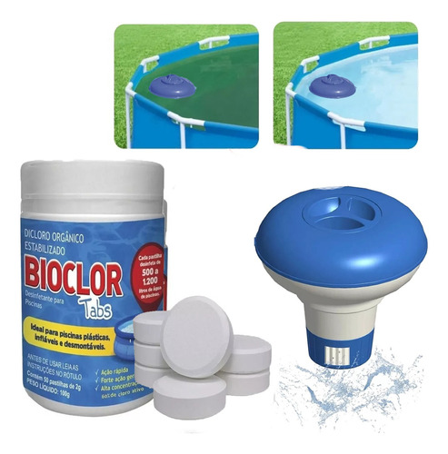 Flutuador + Cloro Orgânico Piscina Plástica 50 Pastilhas