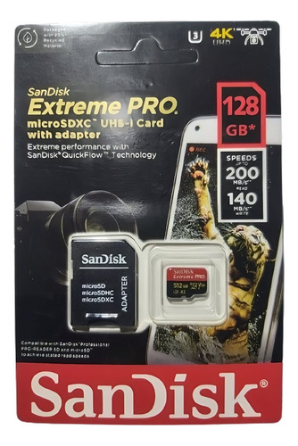 Memoria Microsd + Adaptador 128gb Sandisk Extremepro 200mb/s
