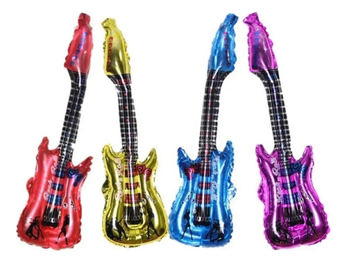 Set 4 Globos Metalizados Guitarra Fiesta Retro Rock And Roll