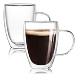 Paquete De 2 Tazas De Café De Vidrio De Doble Pared De 12 Oz