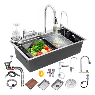 Fregadero De Acero Inoxidable Plateado 80X45X22Cm: Tarja Para Cocina Con Diseño Cascada, Tipo Empotrar Y Kit Con Organizador | Envío gratis