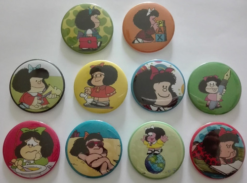 10 Pines Prendedores Mafalda Todos Distintos 55mm