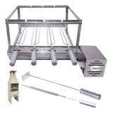 Kit Grill Inox Gira 4 Espetos Churrasqueira Pré Moldada 55cm