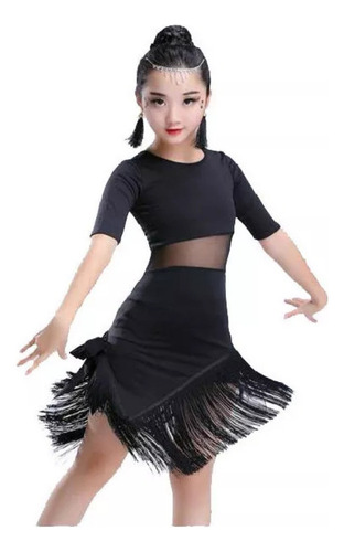 E Vestido De Dança Latina Para Meninas E Meninas Com Franjas