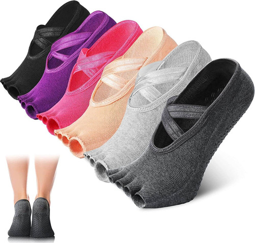 Satinior 6 Pairs Yoga Socks Toeless Pilates Barre Ballet ...