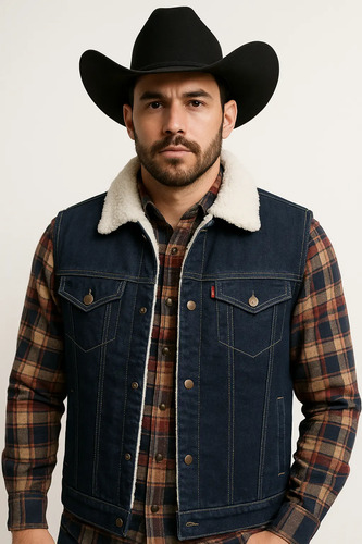 Chaleco De Mezclilla Aborregado De Hombre De Moda