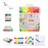 Kit 24 Brush Caneta Pen Ponta Pincel Lettering Canetinha