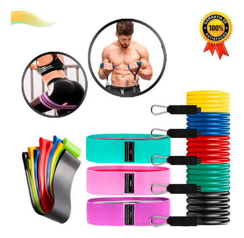 Kit 5 Mini Band Forte + 5 Elástico Extensor+ 3 Faixas Treino