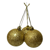 Kit 15 Bolas Com Glitter De Natal Dourada 6cm Decoração