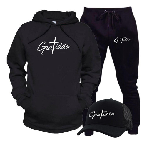 Moletom Blusa De Frio Conjunto Blusa Calça Bone Gratidão