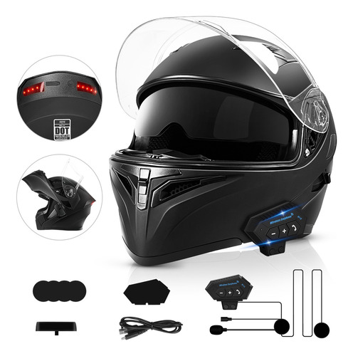 Casco Abatible Moto Audífonos Con Bluetooth Dot Luz Led Mate