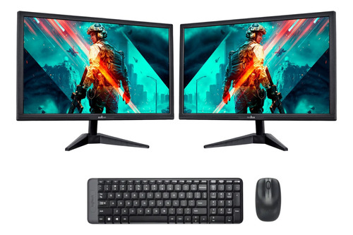 Kit 2x Monitores 19  Hdmi/vga + Teclado E Mouse S/ Fio Mk220