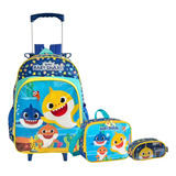 Kit Mochila Rodinhas Infantil Tubarão Baby Shark G Lancheira