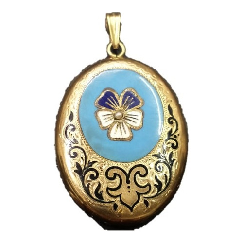 Antiguo Relicario De Oro 14k Con Lacre Azul - 6 Grs