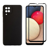 Kit Capa Case Aveludada Preta P/ Galaxy A12 + Pelicula 3d