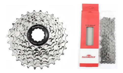 Cassete 7v Sunrace 11/28 K7 Freehub 21v+ Corrente 7v Sunrace