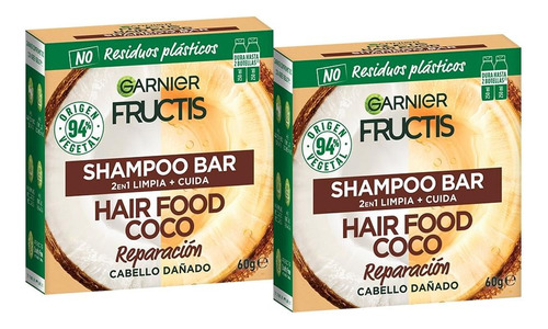 2 Pack Shampoo Bar Hair Food Coco Garnier Fructis 60 Gr C/u