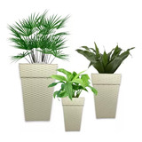 Kit 03 Vasos Coluna Rattan Para Flores E Plantas 10l 17l 28l