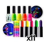 Kit Maquillaje Fluorescente Neon Labial Pigmentos Esmaltes