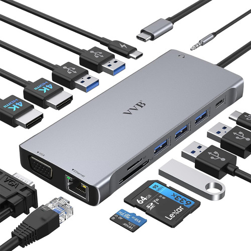 Estación De Acoplamiento Usb C Con Monitor Dual, 14 En 1 Usb