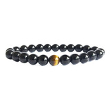 Pulsera Onix Negro Ojo De Tigre Piedra Natural Hombre Mujer