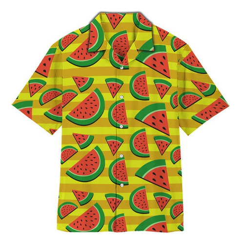 Camisa Sandía Hawaiana Unisex,camisa Playa Para Vera