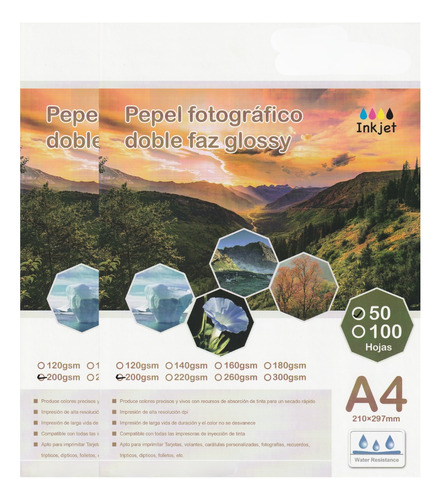 Papel Fotográfico Doble Cara 200gr Glossy A4 Lee Centro 50 H