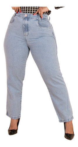 Calça Jeans Mom Plus Size Cintura Alta Básica Casual