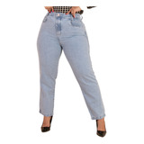 Calça Jeans Mom Plus Size Cintura Alta Básica Casual