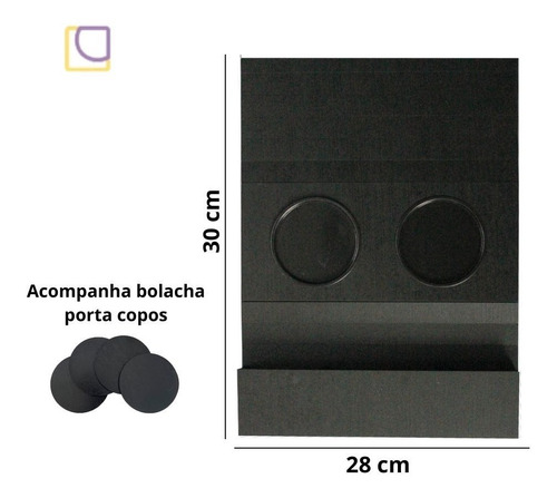 Esteira Suporte Porta Copos Braço Sofá Apoio Cerveja Kit 2un Cor Preta