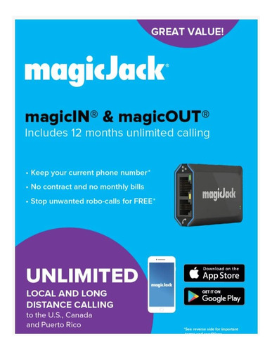 Magicjackhome - Adaptador Para Teléfono Voip, Con Servicio D