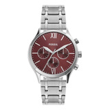 Reloj Fossil Bq2804 Original Plateado Fondo Vino Hombre 44mm