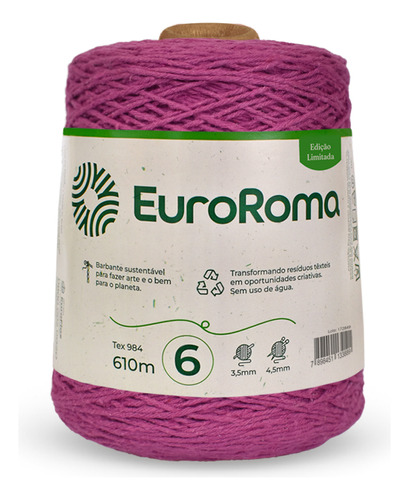 Barbante Euroroma 600g Fio Numero 6 Colorido Escolha Cores