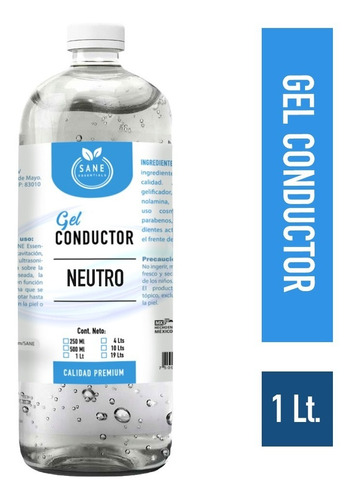 Gel Conductor Neutro Para Aparatología 1 Litro Sane