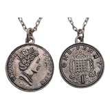 Collar Metal Plateado Dije Moneda Elizabeth I I One Penny