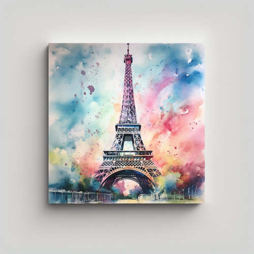 50x50cm Cuadro Decorativo Sublimado Torre Eiffel Acuarela