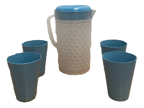 Set Jarra 1,6 Lts Y 4 Vasos Plastico Colores Bazarshop Ar