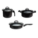 Jogo De Panelas 3 Pç Indução Cooktop Lenha E Gás Tampa Vidro