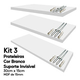 Kit 3 Prateleiras Brancas Mdf 30x15 Suporte Invisível Decora