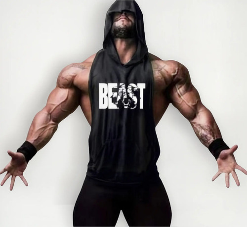 Playera Beast Camiseta Con Gorro Para Gym Hombre Musculoso