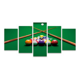 Kit 5 Quadros Decorativos Sinuca Snooker Bilhar 8 Ball Pool