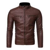 Chaqueta Cuero Pu Con Doble Cremallera Hombre Talla Grande