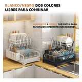 Escurridor De Platos Inoxidable Ajustable Plegable 2 Niveles Found Home Color Negro Epgm301