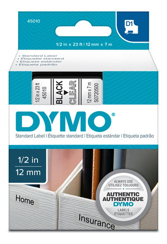 Cinta D1 Dymo Negro / Transparente - 12mm X 7mt