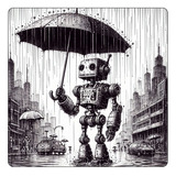 Mousepad Robot Paraguas Lluvia Dibujo Rain Walk M3
