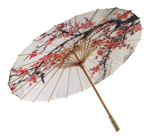 Sombrinha Oriental Branca Sakura Estampada - 83 Cm X 54 Cm