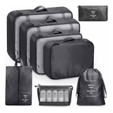 Set 8 Bolsas De Viaje Organizador Almacenamiento De Maletas Color 8pcs-black