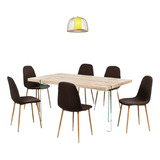 Comedor Glass 180x95 6 Sillas Eams Tapiz Café Pata Natural