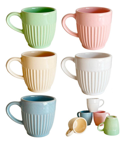 Set X4u Taza Cafe Canela Ceramica Chica Vintage Pastel 150ml