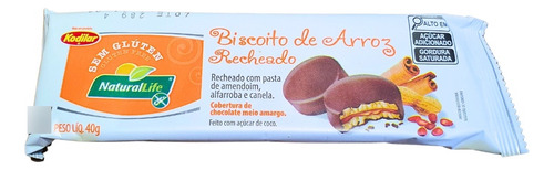 Biscoito Arroz Recheado Pasta Amendoim, Alfarroba Canela 40g